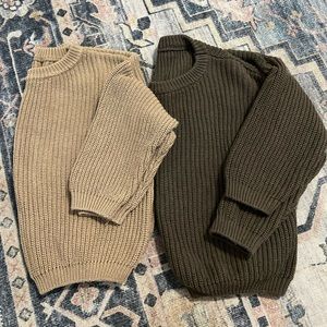 Boys 2T/3T knitted sweaters (two, Olive and Oatmeal)